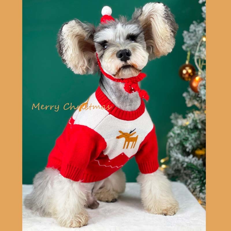 JMT-891210 Cozy Knitted Christmas Sweater for Dogs - Wool Blend, Seasonal Colors Available