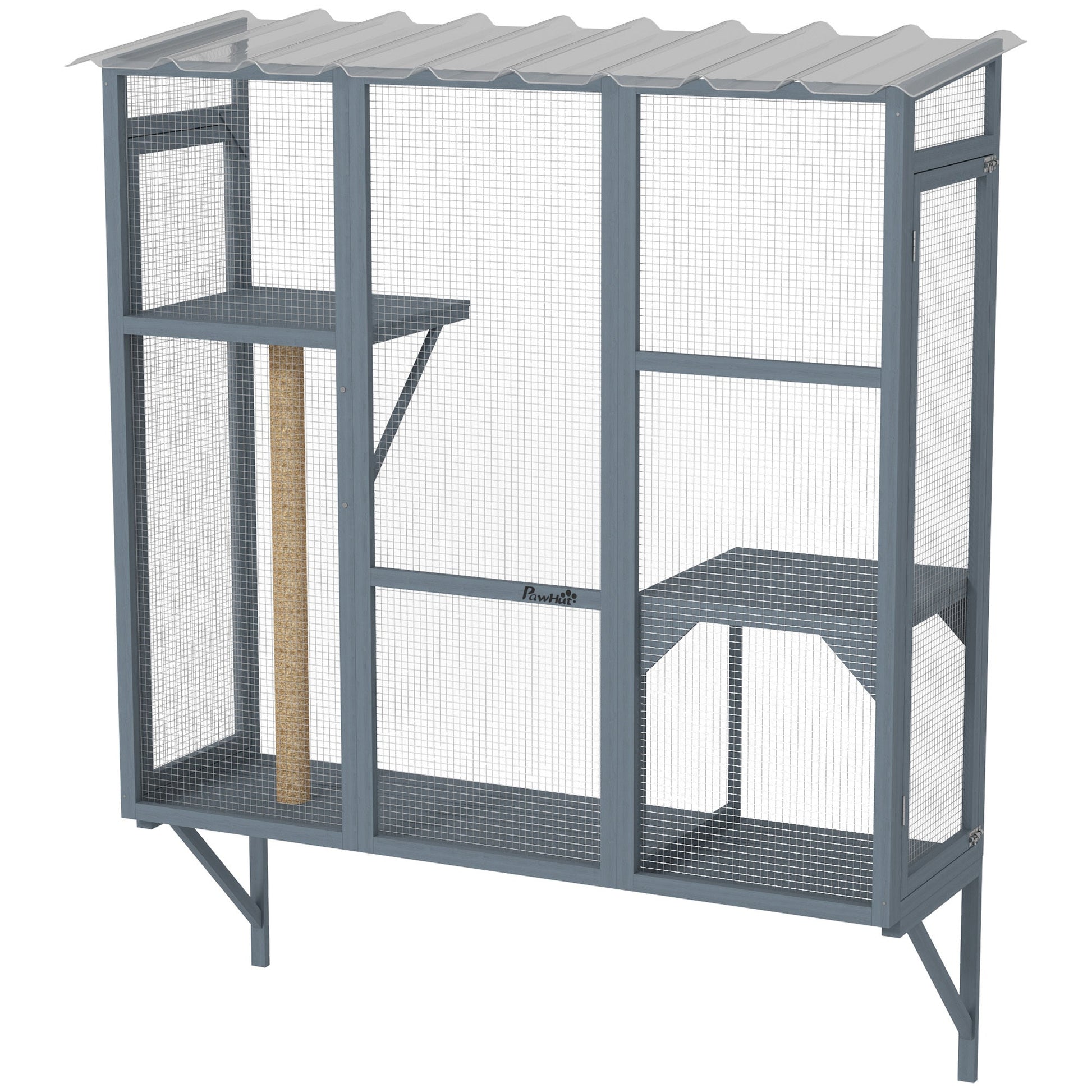 JMT-891594 Outdoor Cat Enclosure with Two Platforms and Scratching Post for 2-3 Large Indoor Cats, Safety Net Included