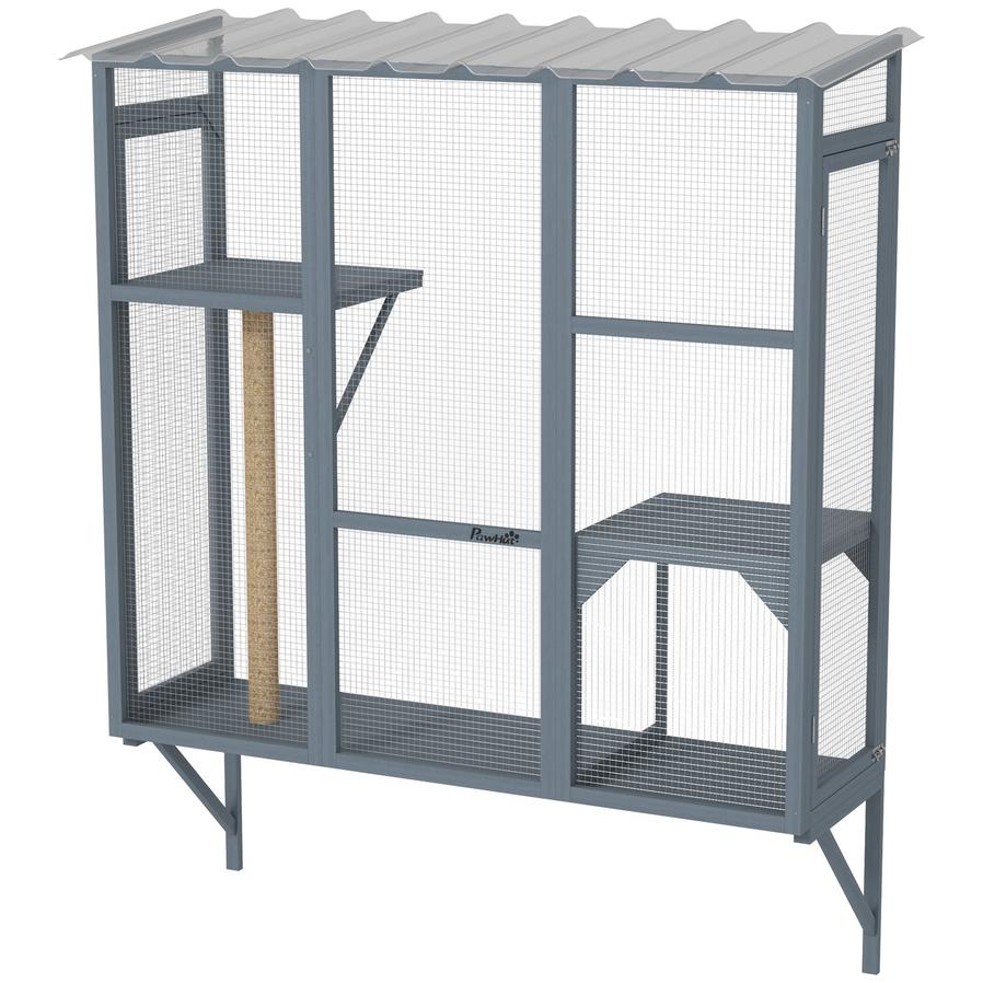 JMT-891594 Outdoor Cat Enclosure with Two Platforms and Scratching Post for 2-3 Large Indoor Cats, Safety Net Included