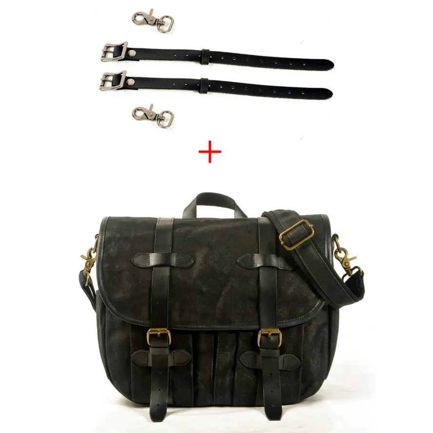 JMT-892106 Custom Waxed Canvas Motorcycle Side Bag - Adventure Dry Pack, Vintage Design, Zipper Closure, 9.6L Capacity