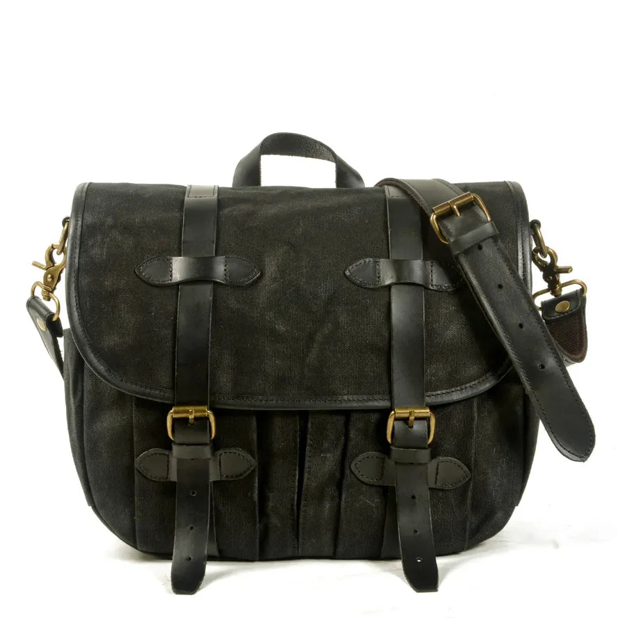 JMT-892106 Custom Waxed Canvas Motorcycle Side Bag - Adventure Dry Pack, Vintage Design, Zipper Closure, 9.6L Capacity