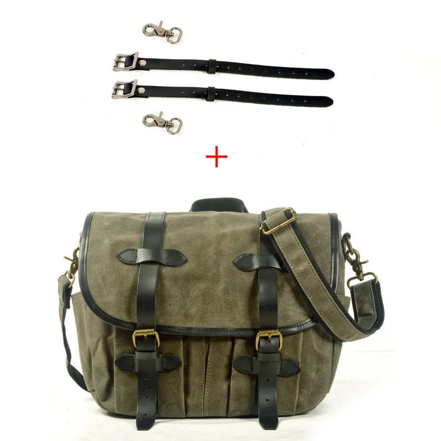 JMT-892106 Custom Waxed Canvas Motorcycle Side Bag - Adventure Dry Pack, Vintage Design, Zipper Closure, 9.6L Capacity