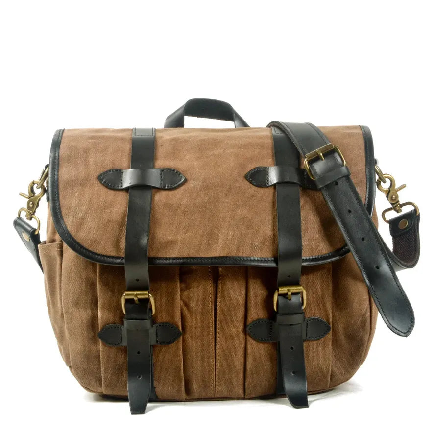 JMT-892106 Custom Waxed Canvas Motorcycle Side Bag - Adventure Dry Pack, Vintage Design, Zipper Closure, 9.6L Capacity