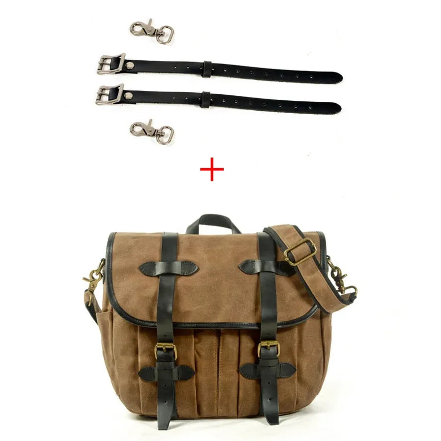 JMT-892106 Custom Waxed Canvas Motorcycle Side Bag - Adventure Dry Pack, Vintage Design, Zipper Closure, 9.6L Capacity