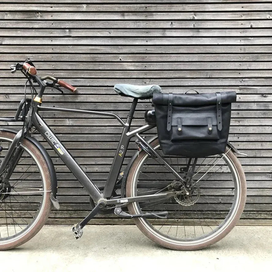 JMT-892106 Custom Waxed Canvas Motorcycle Side Bag - Adventure Dry Pack, Vintage Design, Zipper Closure, 9.6L Capacity