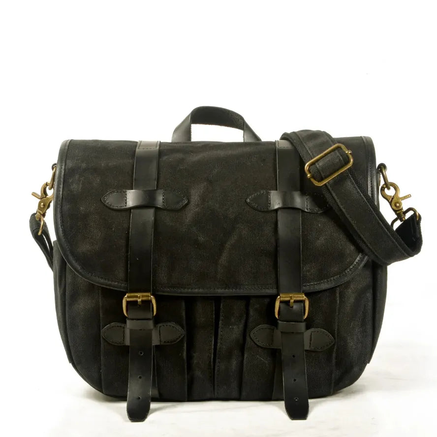 JMT-892106 Custom Waxed Canvas Motorcycle Side Bag - Adventure Dry Pack, Vintage Design, Zipper Closure, 9.6L Capacity