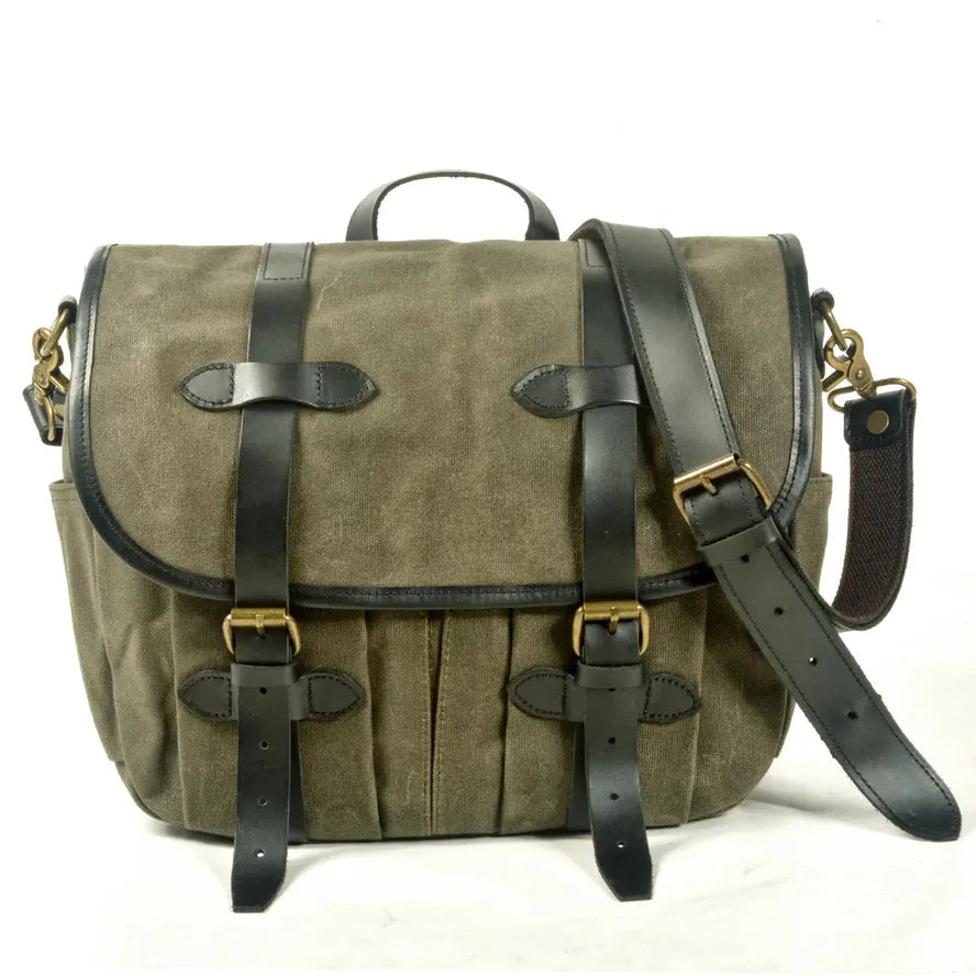 JMT-892106 Custom Waxed Canvas Motorcycle Side Bag - Adventure Dry Pack, Vintage Design, Zipper Closure, 9.6L Capacity