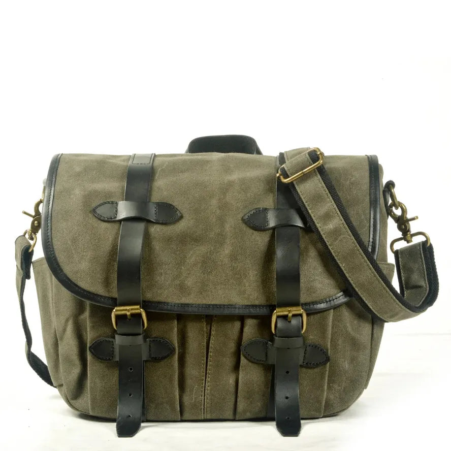 JMT-892106 Custom Waxed Canvas Motorcycle Side Bag - Adventure Dry Pack, Vintage Design, Zipper Closure, 9.6L Capacity