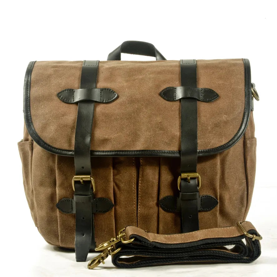 JMT-892106 Custom Waxed Canvas Motorcycle Side Bag - Adventure Dry Pack, Vintage Design, Zipper Closure, 9.6L Capacity