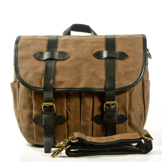 JMT-892106 Custom Waxed Canvas Motorcycle Side Bag - Adventure Dry Pack, Vintage Design, Zipper Closure, 9.6L Capacity