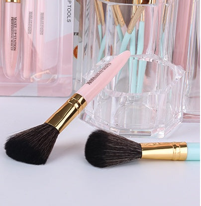 JMT-892170 5-Piece Cosmetic Brush Set with Corrugated Silk Nylon Wool Bristles, Portable Plastic Handles