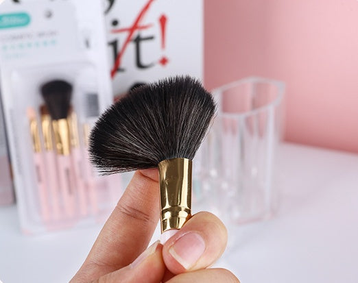 JMT-892170 5-Piece Cosmetic Brush Set with Corrugated Silk Nylon Wool Bristles, Portable Plastic Handles