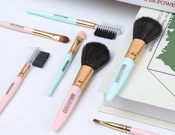 JMT-892170 5-Piece Cosmetic Brush Set with Corrugated Silk Nylon Wool Bristles, Portable Plastic Handles