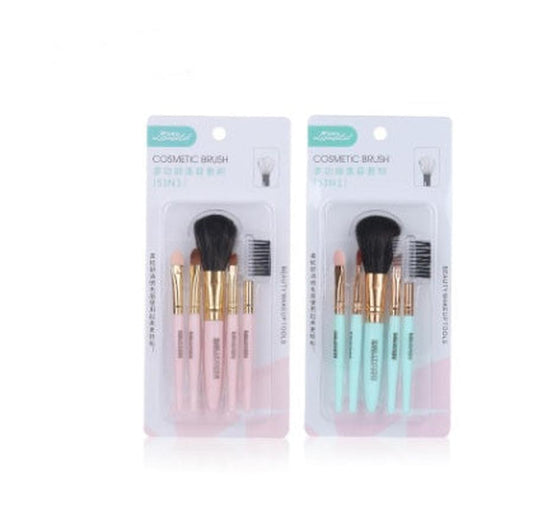 JMT-892170 5-Piece Cosmetic Brush Set with Corrugated Silk Nylon Wool Bristles, Portable Plastic Handles