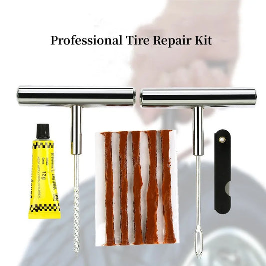 JMT-892362 Auto Repair Tool Kit with Stainless Steel Drill - 9-Piece Set for Bike, Car, and Truck Tire Repairs