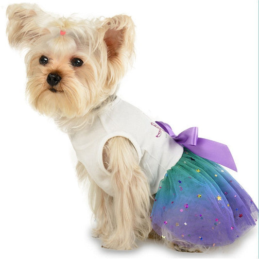 JMT-892362 Sapphire Blue Gradient Starry Sky Pet Skirt for Dogs in Various Sizes