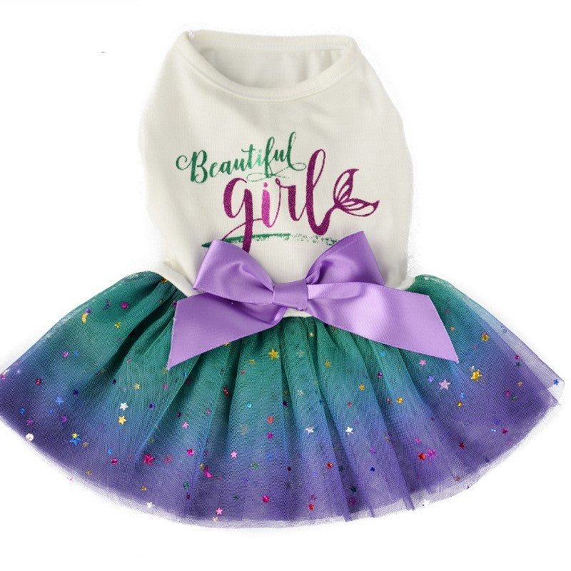 JMT-892362 Sapphire Blue Gradient Starry Sky Pet Skirt for Dogs in Various Sizes
