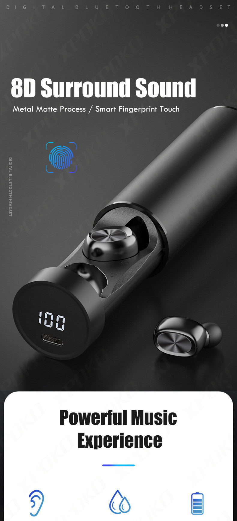 JMT-892554 Wireless Bluetooth Headset with Digital Display and Multi-Function Connectivity