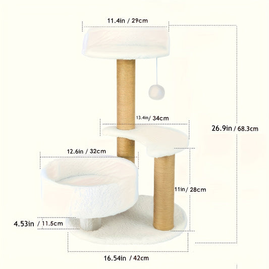 JMT-892746 Elegant Cat Tree with Scratching Posts - Durable Wooden Fiber Design, Effortless Assembly for Cats