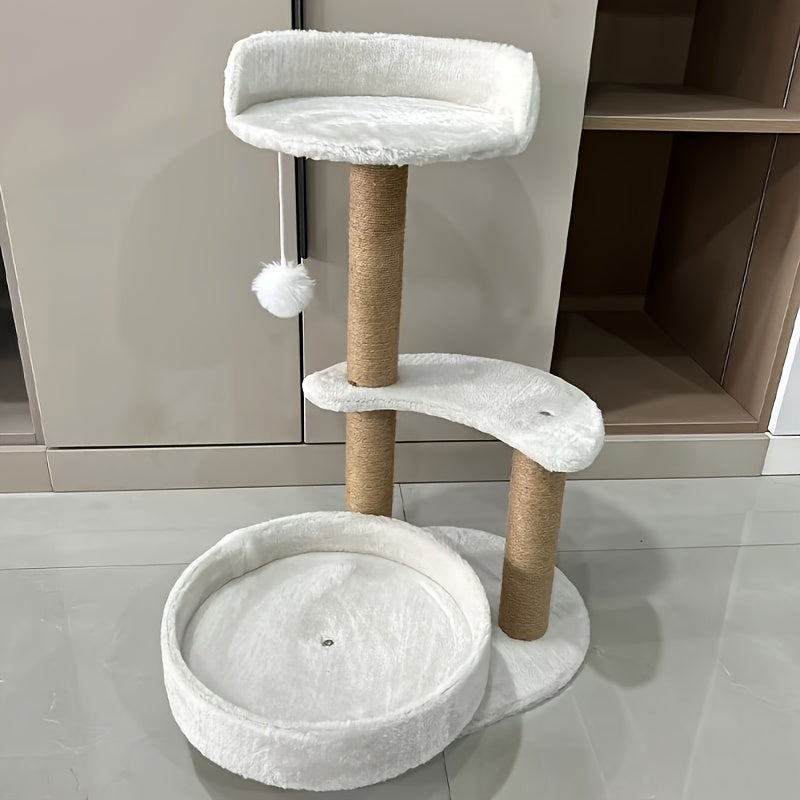 JMT-892746 Elegant Cat Tree with Scratching Posts - Durable Wooden Fiber Design, Effortless Assembly for Cats