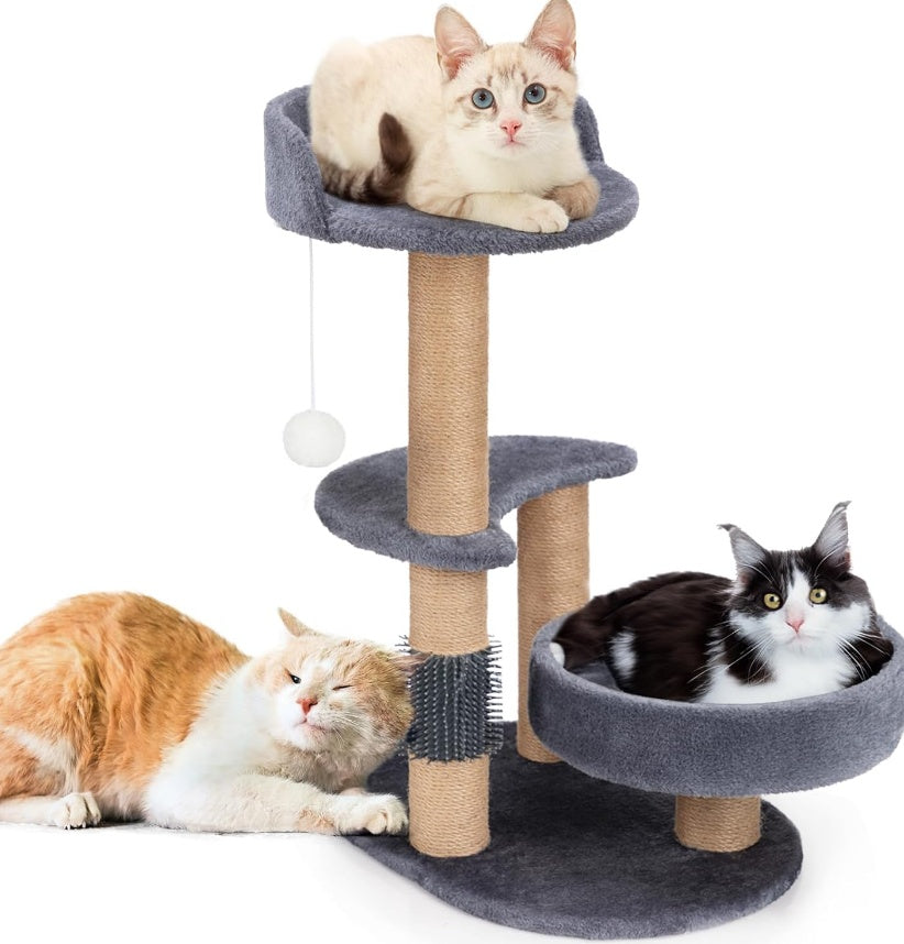 JMT-892746 Elegant Cat Tree with Scratching Posts - Durable Wooden Fiber Design, Effortless Assembly for Cats
