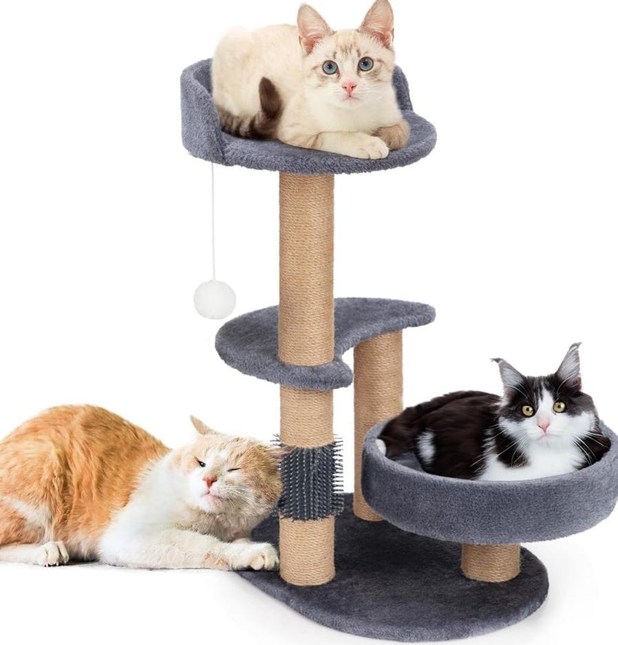 JMT-892746 Elegant Cat Tree with Scratching Posts - Durable Wooden Fiber Design, Effortless Assembly for Cats