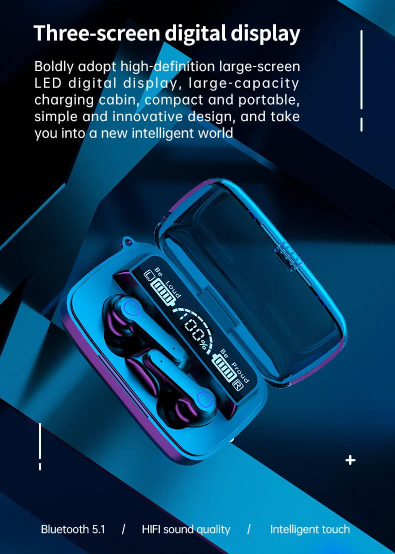 JMT-893066 True Stereo Wireless Earbuds with High-Definition Sound and Large LED Display