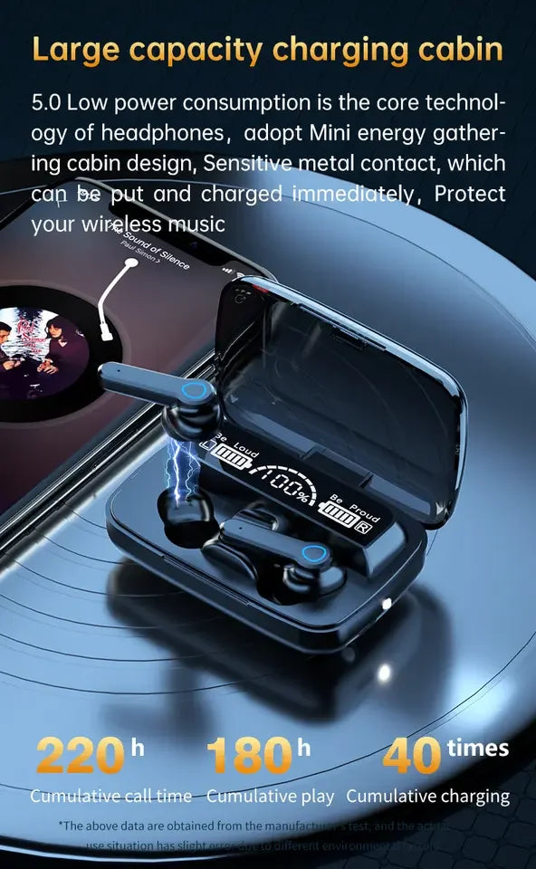 JMT-893066 True Stereo Wireless Earbuds with High-Definition Sound and Large LED Display