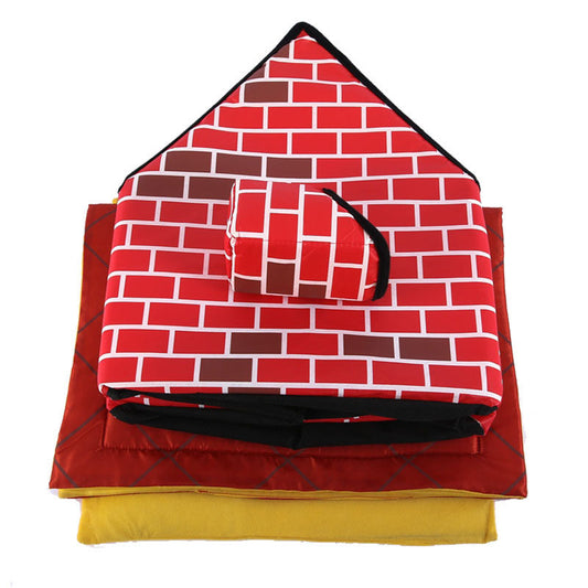 JMT-893194 Cozy Cat Litter Cabin with Removable Cushion – Brick Color, 39x40.5x44CM
