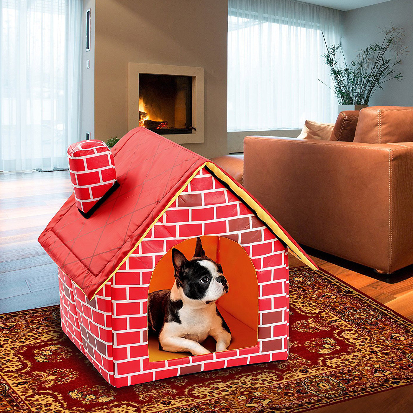 JMT-893194 Cozy Cat Litter Cabin with Removable Cushion – Brick Color, 39x40.5x44CM