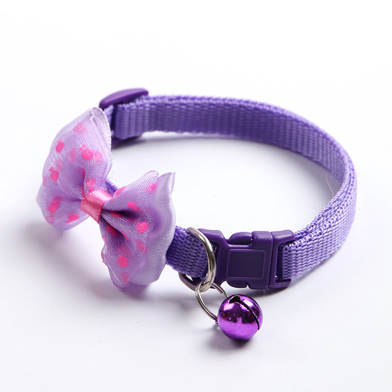 JMT-893386 Adjustable Nylon Cat Collar with Bowknot and Bell – Multi-Color Options