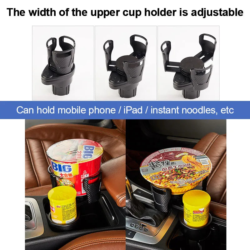 JMT-893514 Dual Compartments Car Beverage Holder for Tea and Water Mugs