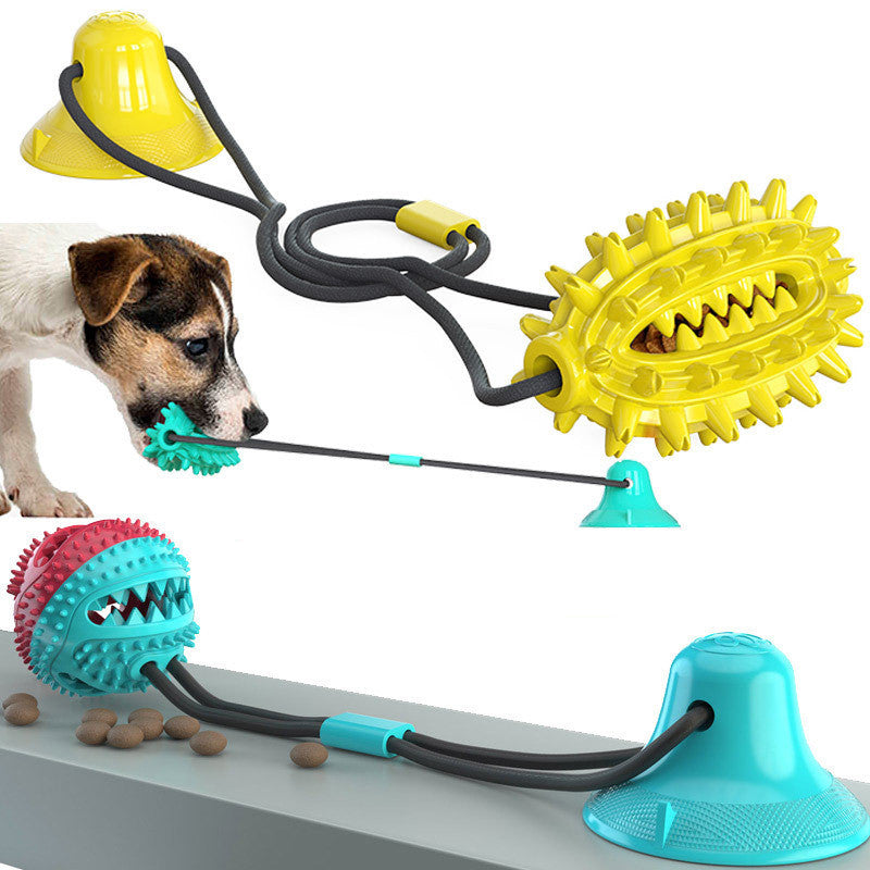 JMT-894026 Suction Cup Dog Toy for Tug of War with Molar Stick and Leaking Ball Feature