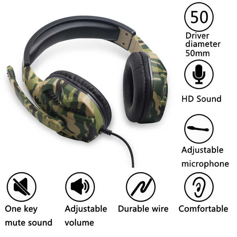 JMT-894538 Camouflage Stereo Gaming Headset with Deep Bass and Omnidirectional Microphone for PS4/PS3/PC