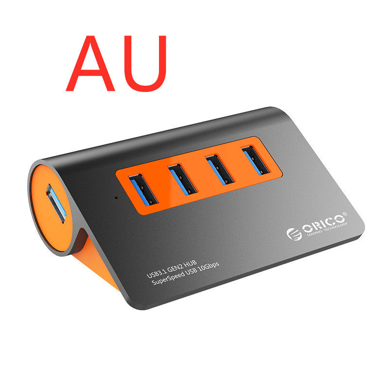 JMT-894666 Aluminum Alloy Laptop Hub with 4 USB 3.1 Ports and Power Supply in Dark Gray and Orange