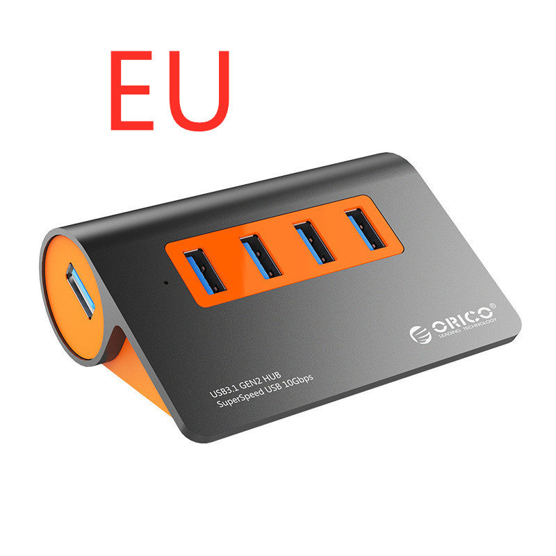 JMT-894666 Aluminum Alloy Laptop Hub with 4 USB 3.1 Ports and Power Supply in Dark Gray and Orange