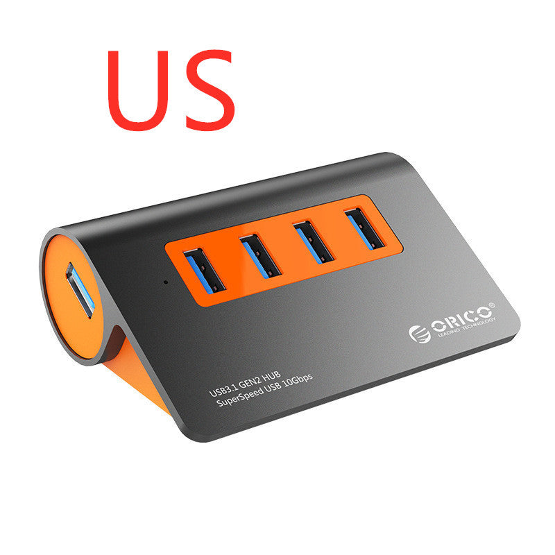 JMT-894666 Aluminum Alloy Laptop Hub with 4 USB 3.1 Ports and Power Supply in Dark Gray and Orange