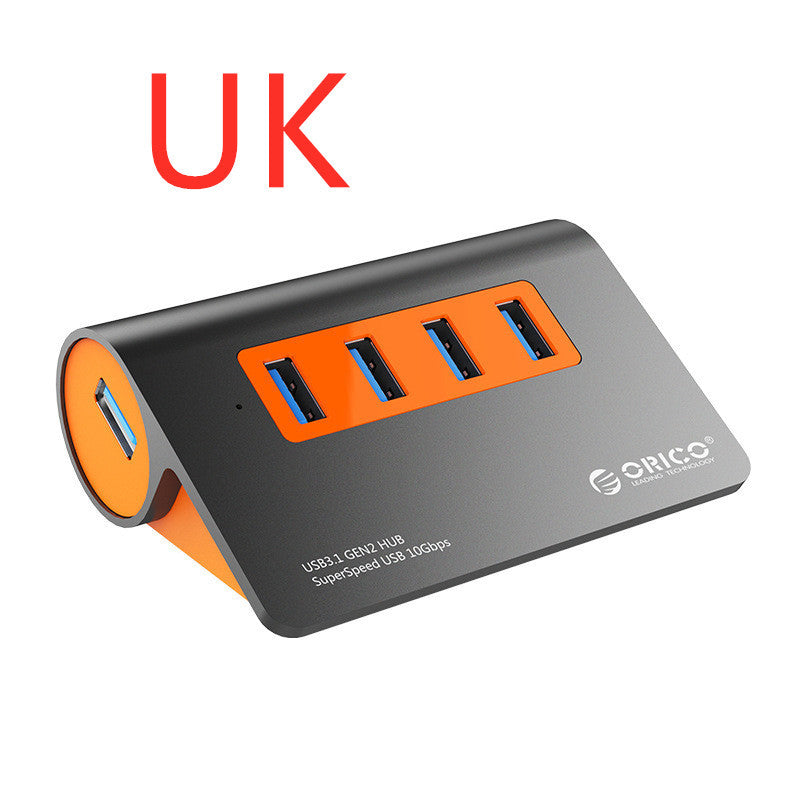 JMT-894666 Aluminum Alloy Laptop Hub with 4 USB 3.1 Ports and Power Supply in Dark Gray and Orange