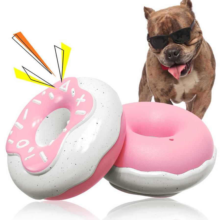 JMT-895178 Molar Teeth Cleaning Donut Dog Toy in Pink, Yellow, and Chocolate - Durable TPR Material
