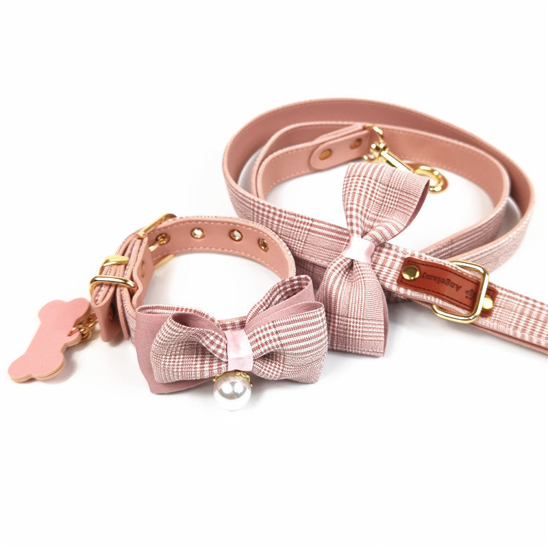 JMT-895370 Leather Teddy Dog Breast Strap Collar in Dark Khaki, Pink, and Black - Adjustable Size Options Available