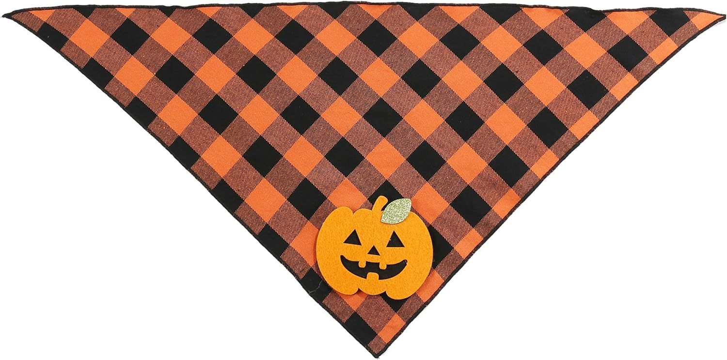 JMT-896010 Halloween Dog Bandana with Pumpkin and Skeleton Design for Pets, Fits Necks Up to 22 Inches