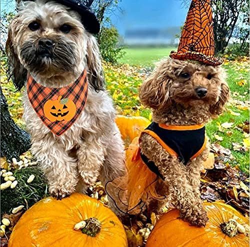 JMT-896010 Halloween Dog Bandana with Pumpkin and Skeleton Design for Pets, Fits Necks Up to 22 Inches