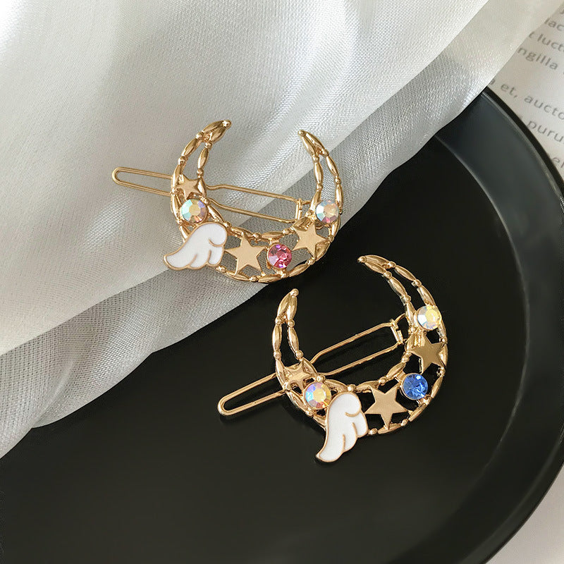 JMT-896714 Elegant Moon Wing Hairpin with Rhinestones - Geometric Design for Women's Hairstyles