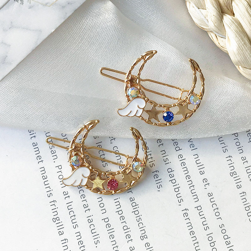 JMT-896714 Elegant Moon Wing Hairpin with Rhinestones - Geometric Design for Women's Hairstyles
