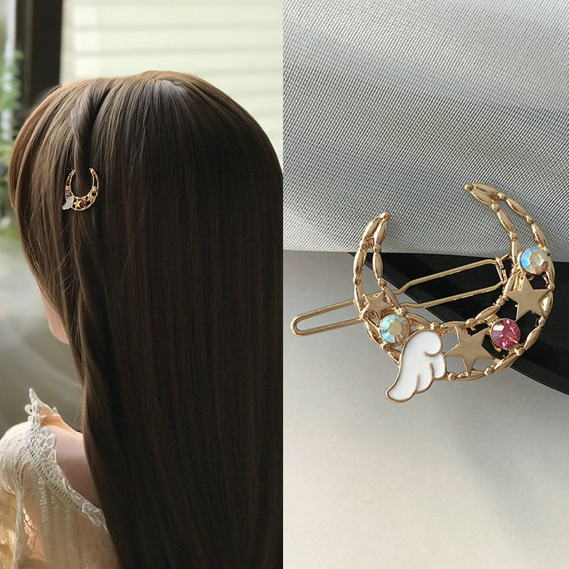 JMT-896714 Elegant Moon Wing Hairpin with Rhinestones - Geometric Design for Women's Hairstyles