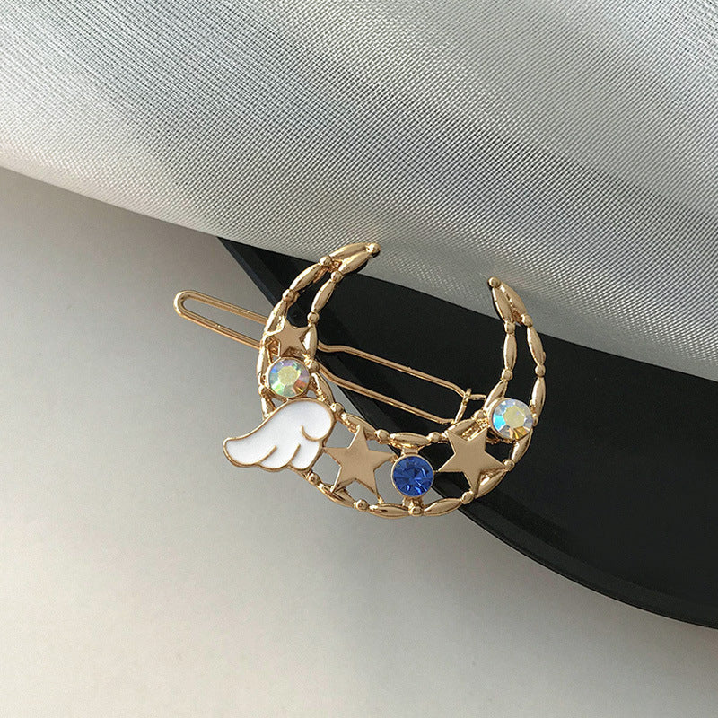 JMT-896714 Elegant Moon Wing Hairpin with Rhinestones - Geometric Design for Women's Hairstyles