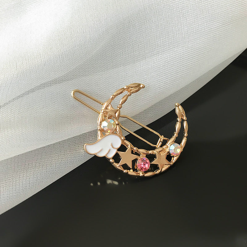 JMT-896714 Elegant Moon Wing Hairpin with Rhinestones - Geometric Design for Women's Hairstyles