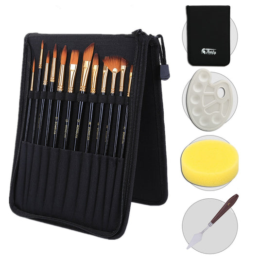 JMT-897610 Black Canvas Bag with Nylon Brush Set for Chinese Painting Supplies and Art Projects