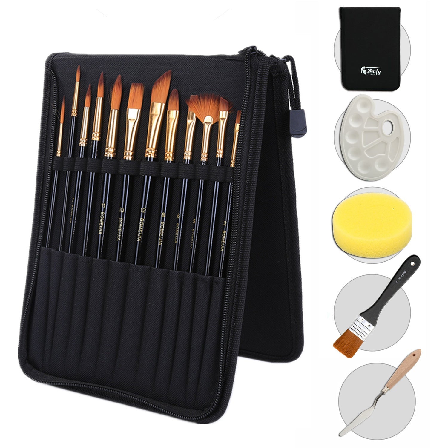 JMT-897610 Black Canvas Bag with Nylon Brush Set for Chinese Painting Supplies and Art Projects