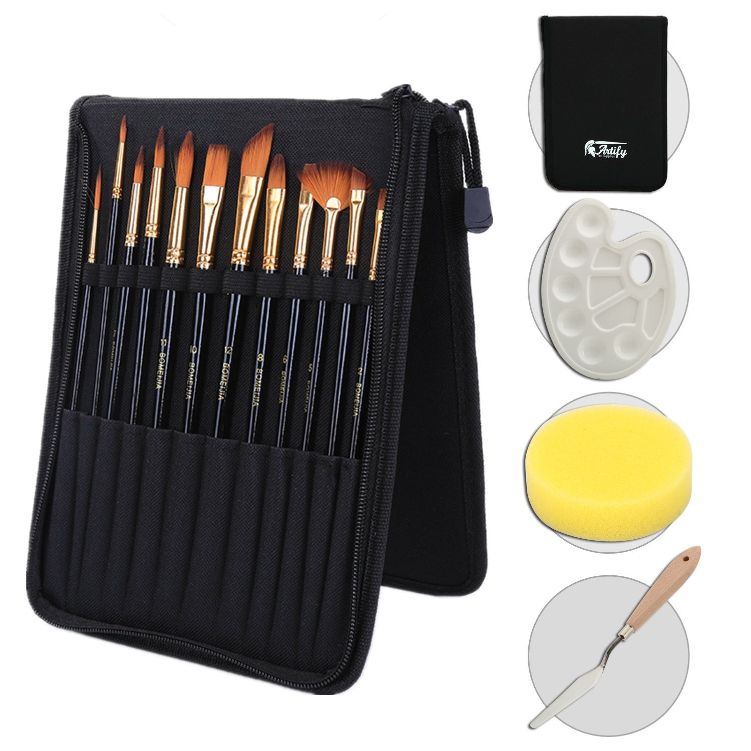 JMT-897610 Black Canvas Bag with Nylon Brush Set for Chinese Painting Supplies and Art Projects